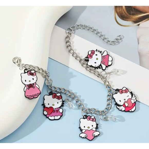 Hello Kitty Silver Beaded Charm Bracelet – Adjustable Chain for Kids & Adults - Picture 3 of 3